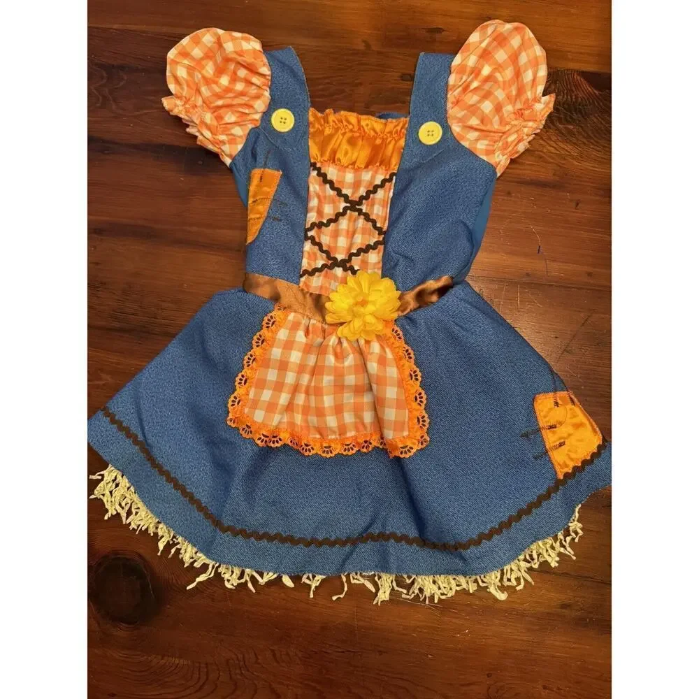 Girls Orange Plaid Scarecrow Sweetie Floral Halloween Costume Dress Size 6/6X